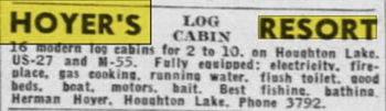 Hoyers Resort (Fords Modern Cabins, Shangri-La Log Cabin Resort, Bentons) - June 1946 Ad
